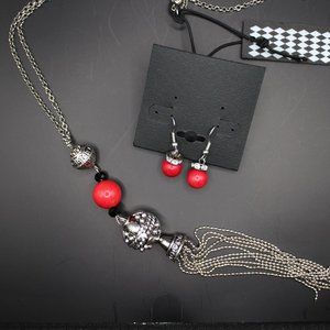 Vintage Red Tassel Necklace & Earring Set NWT